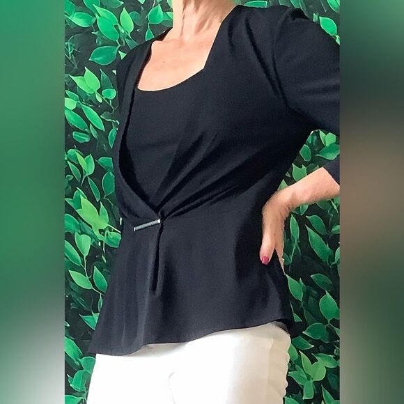 ✨ WHBM Layered Look V-Neck Blouse w/ Silver Bar – 3/4 Sleeve, Size L - Picture 6 of 8